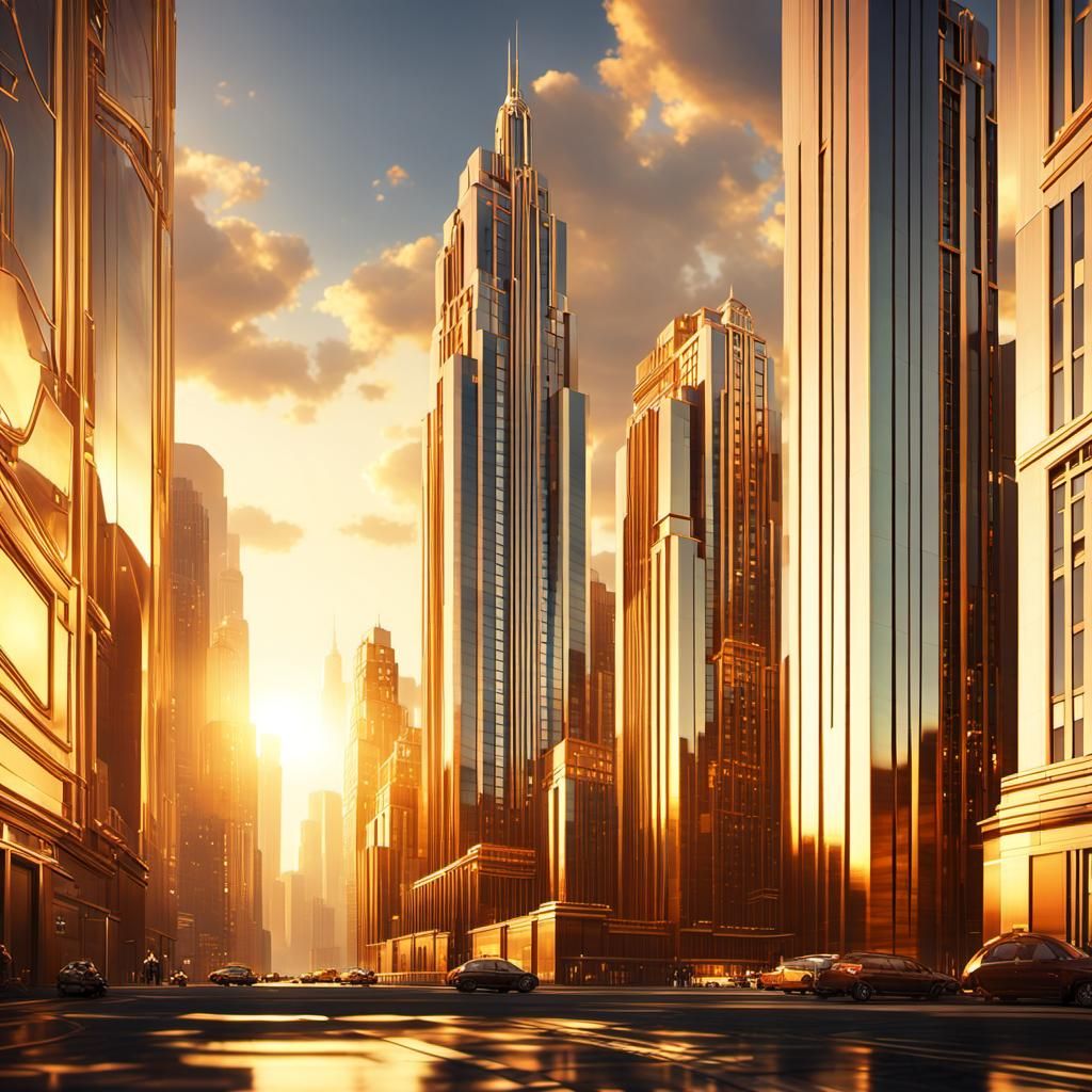 Art Deco Metropolis in Golden Sunset Light