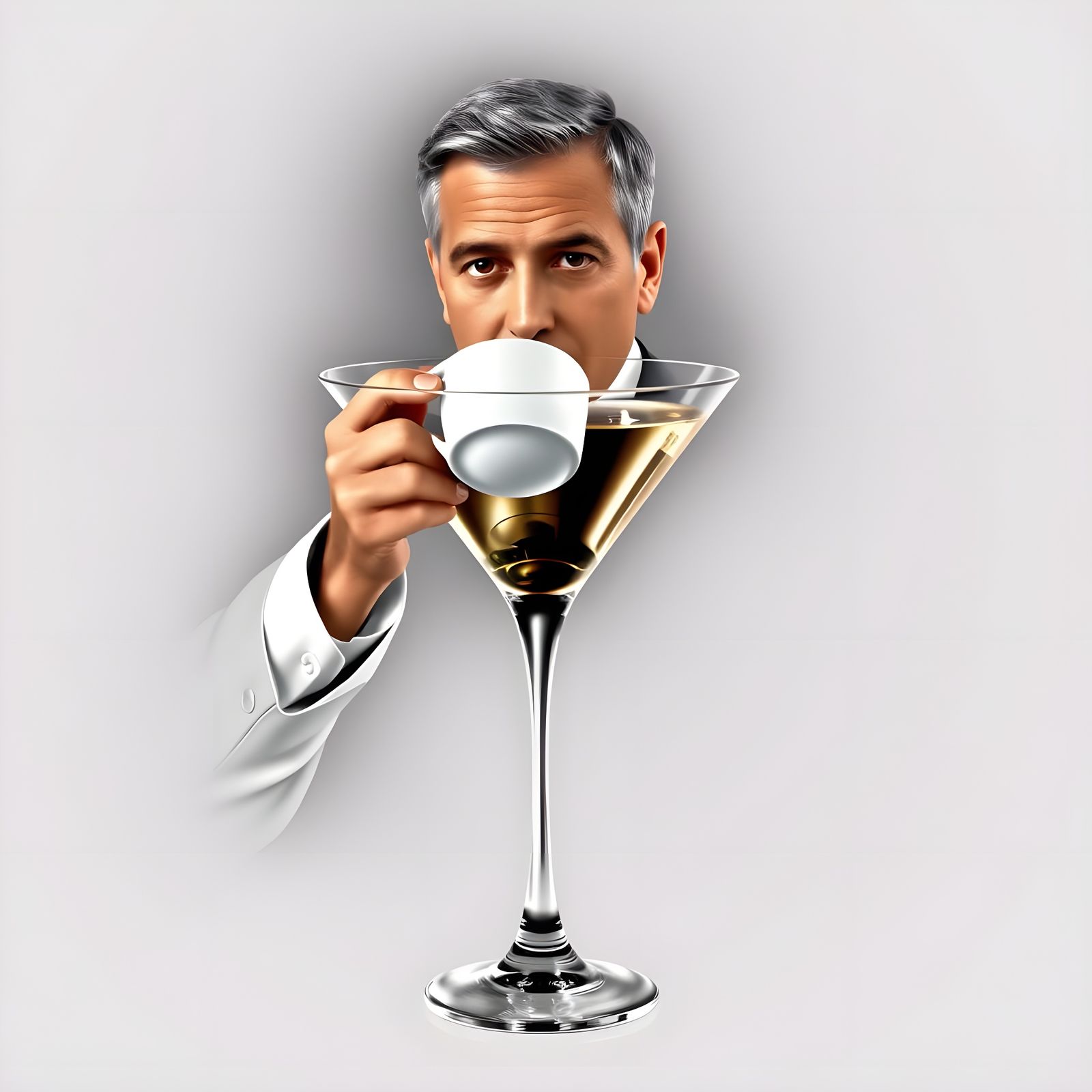 Dapper George Clooney in a Martini Glass Sipping Espresso