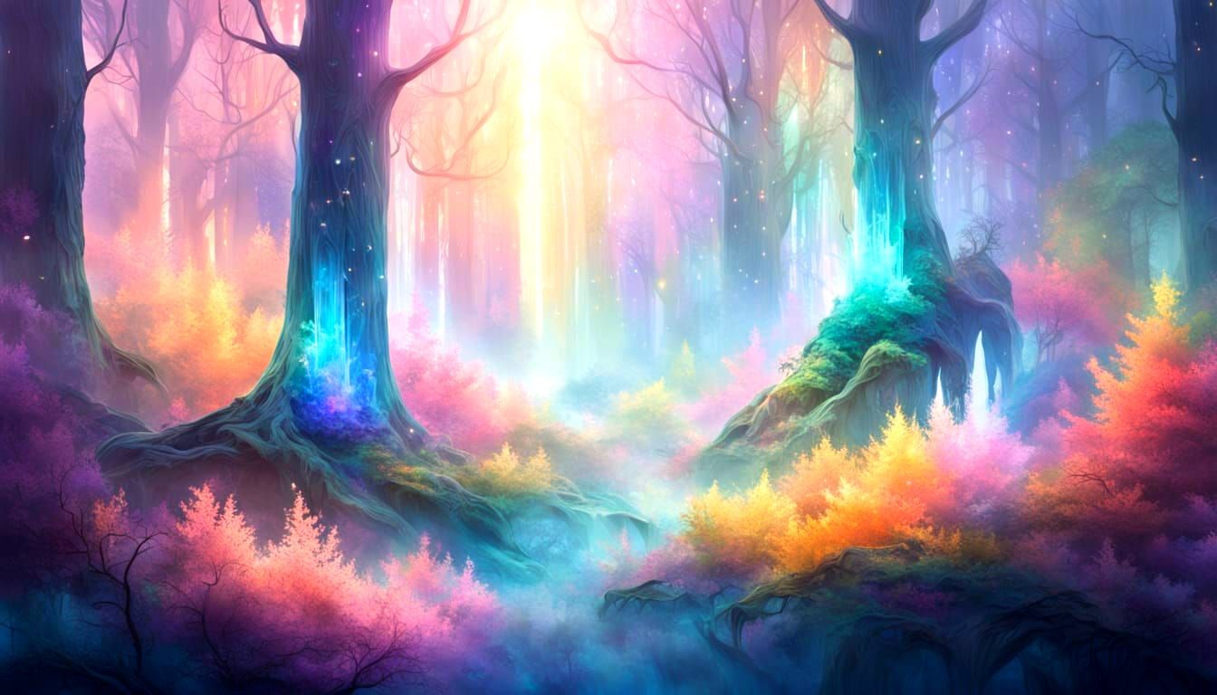 Ethereal Fog Forest with Floating Orbs