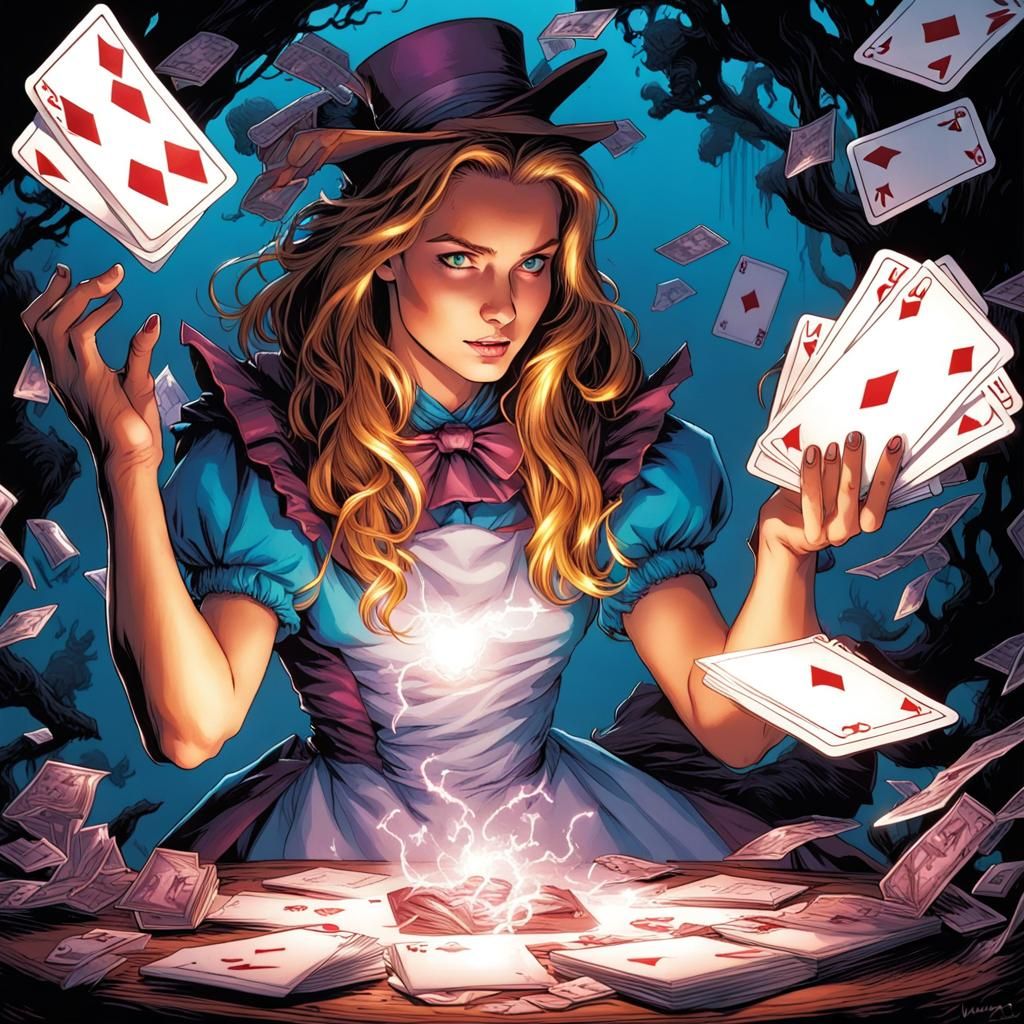 Alice as Gambit: Comic Book Art Throwing Cards