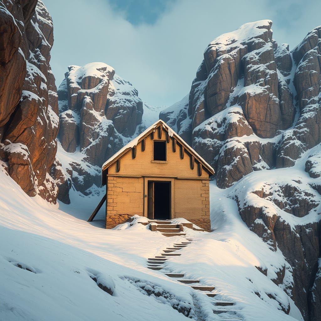 Abandoned Winter Refuge in Snowy Wilderness
