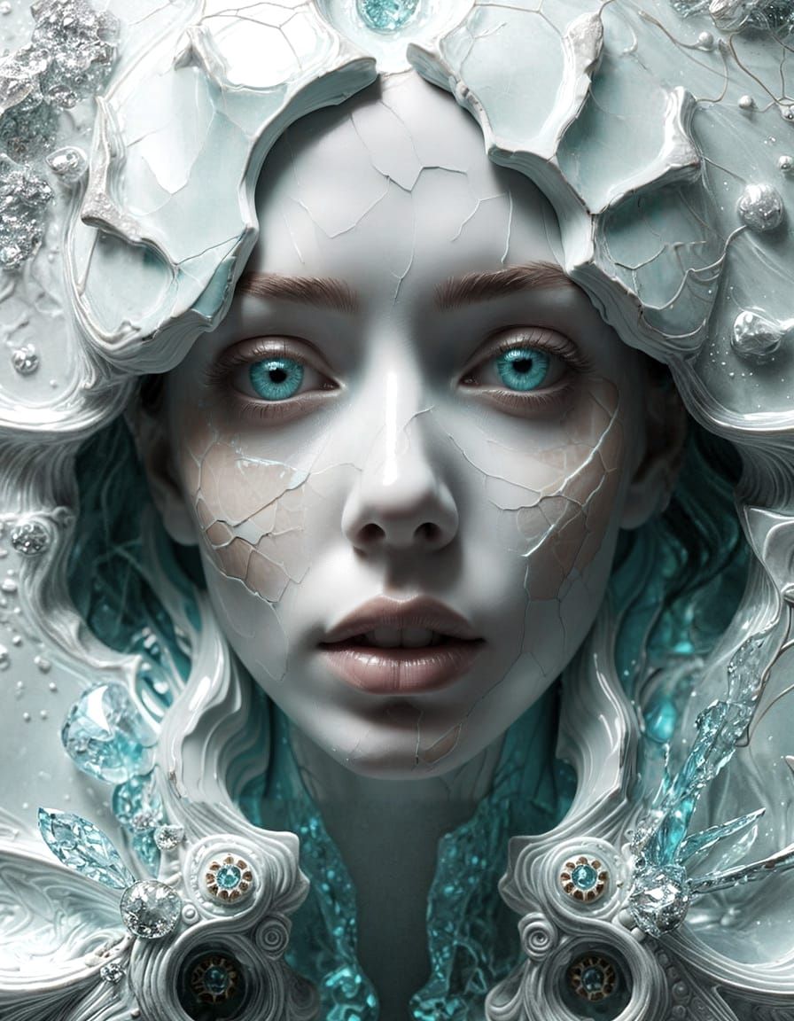 Ethereal Cosmic Portrait in Delicate Crystal and Pastel Hues