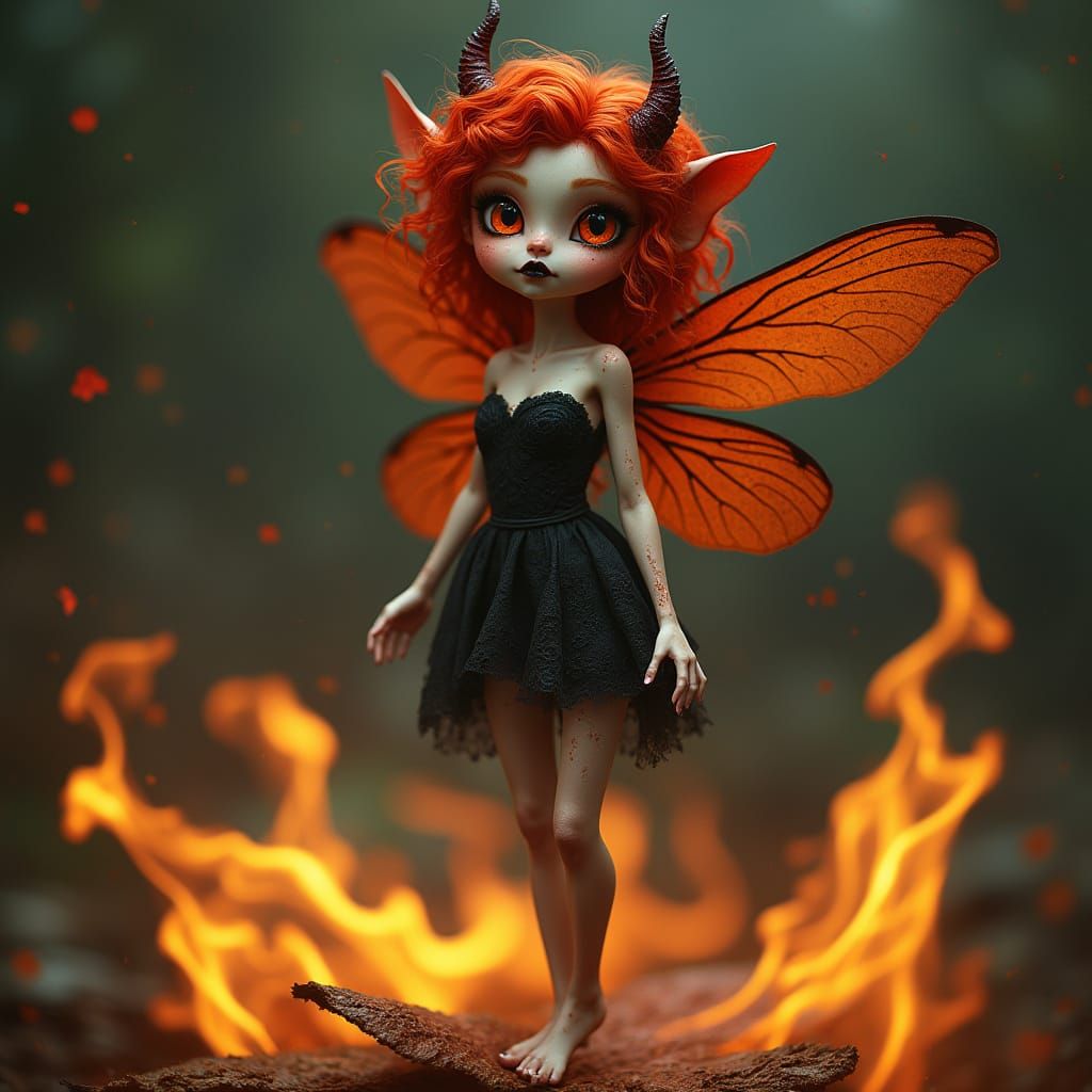 Fiery Pixie on Burning Leaf in Joseon Style