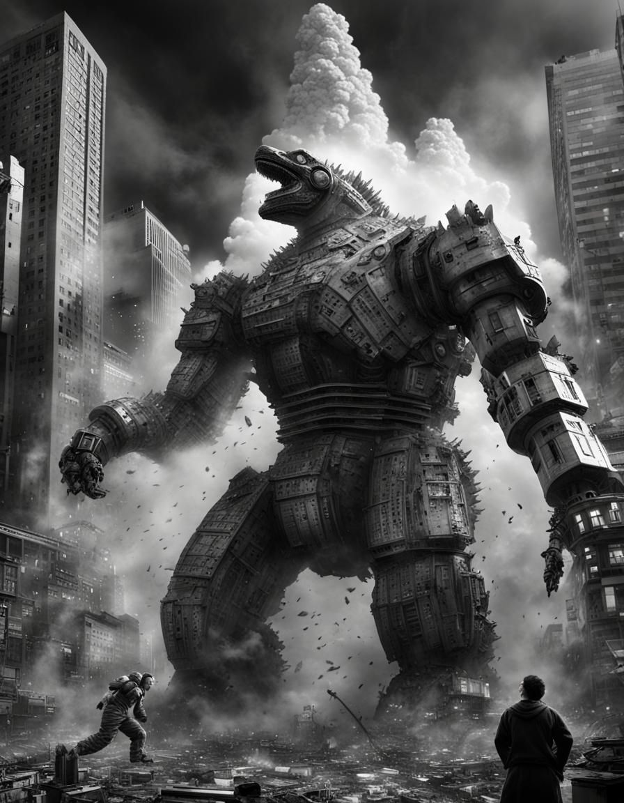 Godzilla vs Giant Robot: Epic 1950s Style Battle