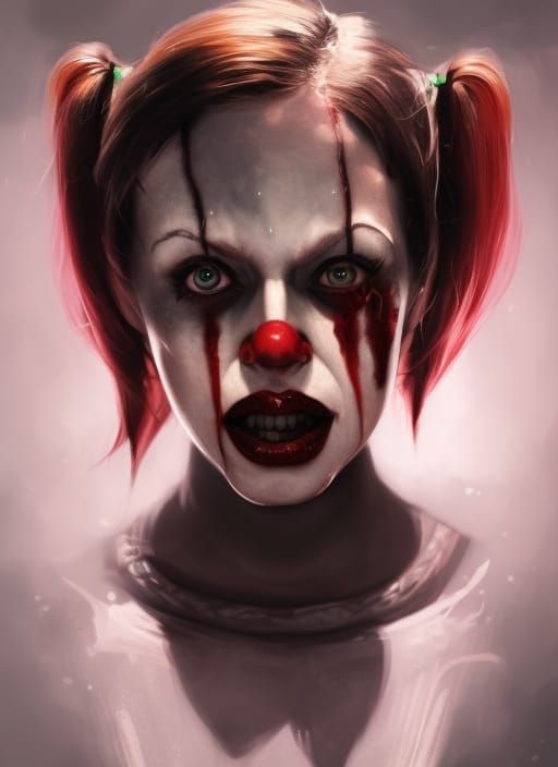 Pennywise Harley Quinn Hybrid Portrait in Digital Art Style