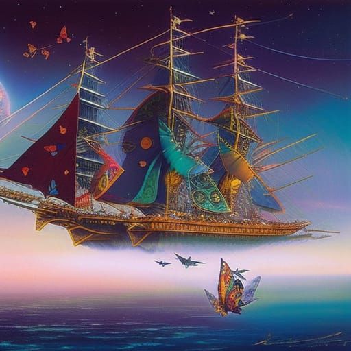 Enchanted Butterfly Pirate Ship in Space