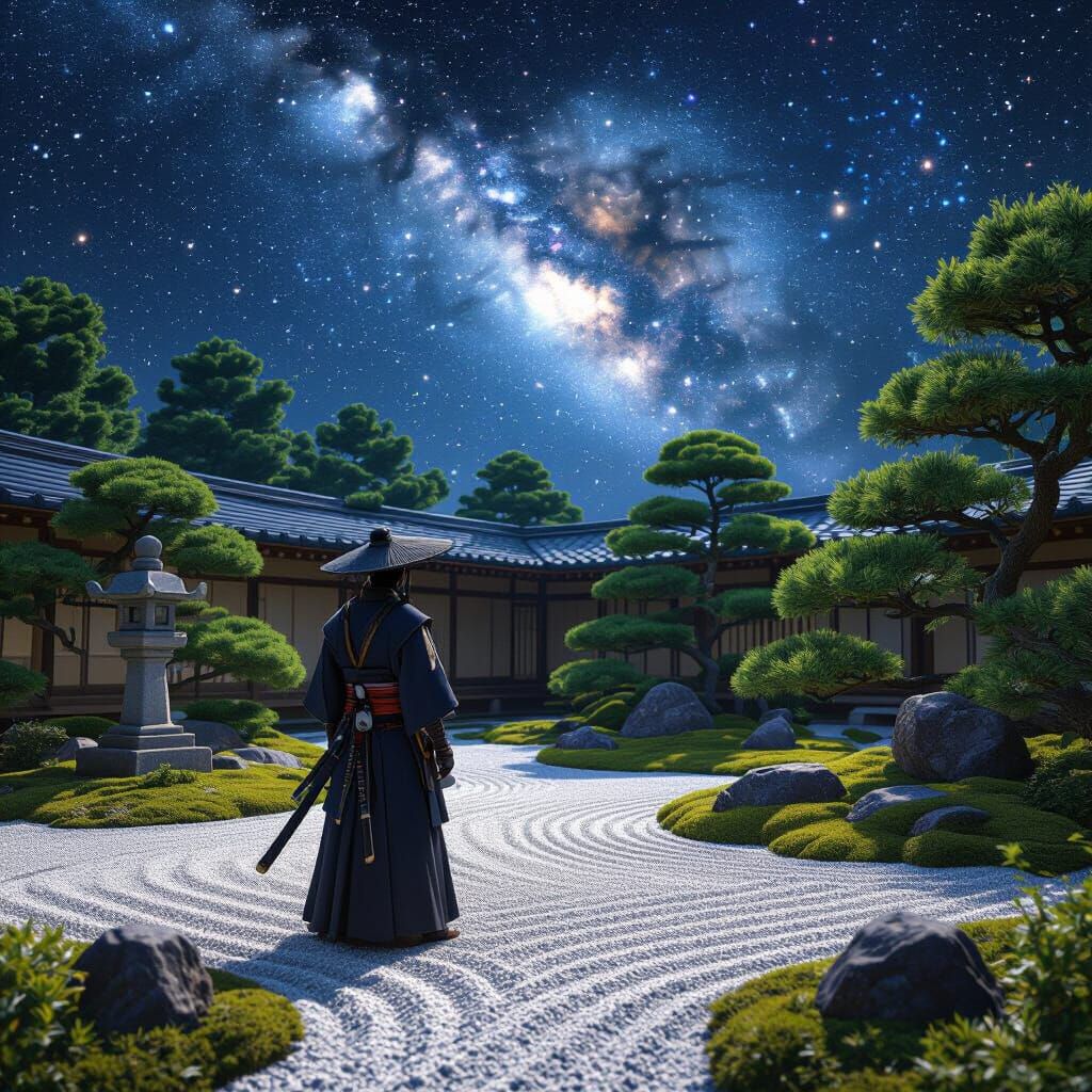 Ninja Cowboy Pirate Contemplates Stars in Anime Garden