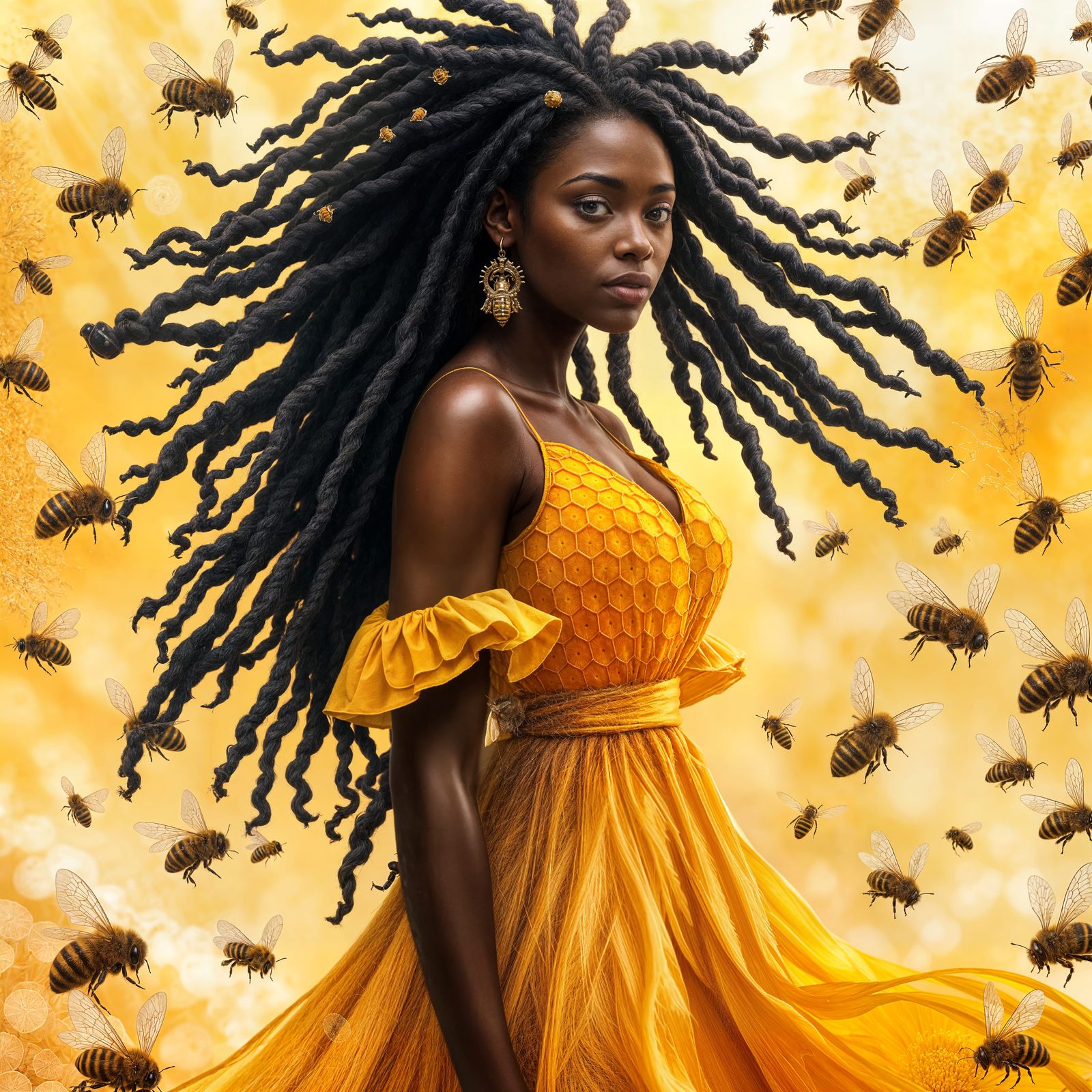 Queen Bee with Honeycomb Dreadlocks
