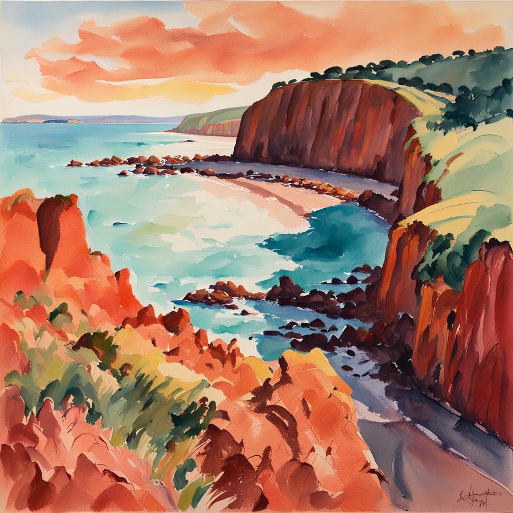 Budleigh Salterton Cliffs: An Impressionist Gouache Painting