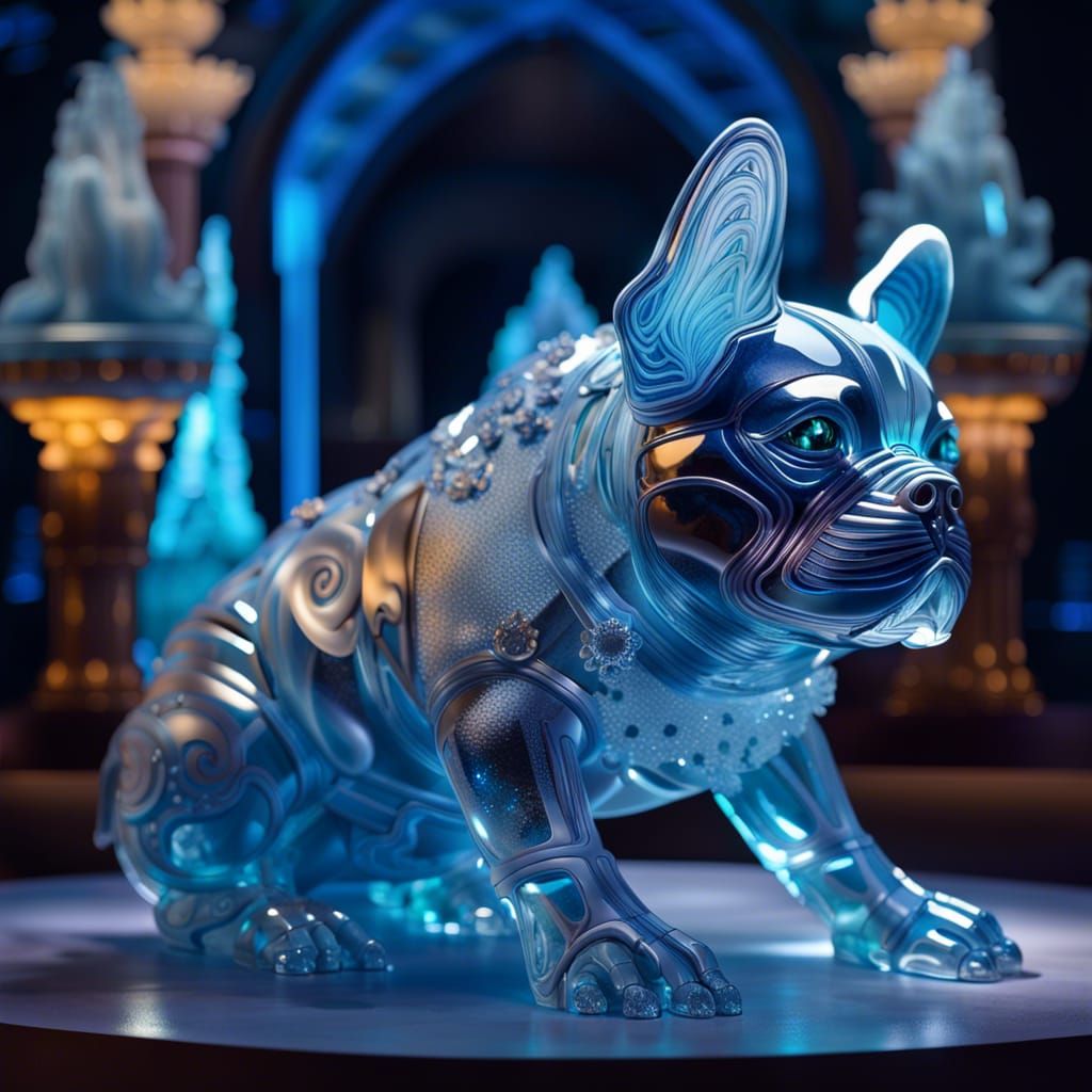 Icy French Bulldog Sculpture in Crystal Palace
