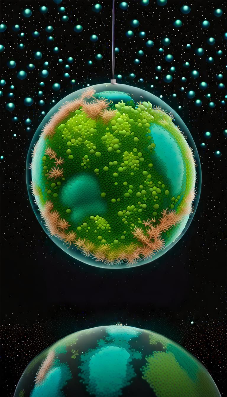 Bioluminescent Cyanobacteria in Zero Gravity Sphere: 3D Rend...