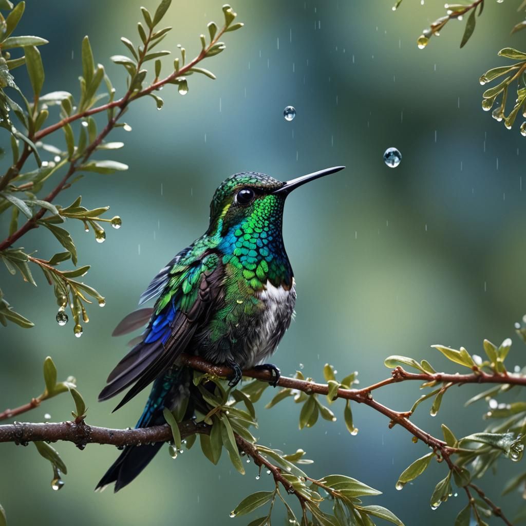 Hummingbird Portrait in Vivid Digital Art