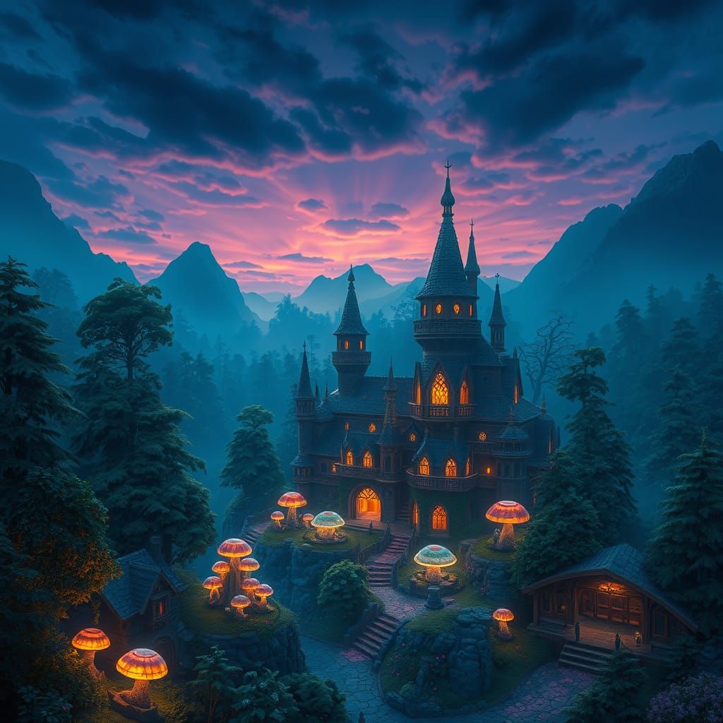 Ethereal Elven Metropolis Under Starlit Twilight