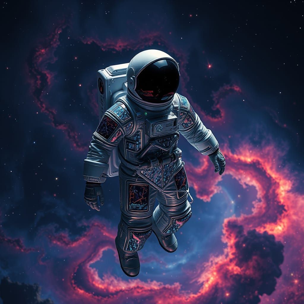 Astronaut Adrift in Cosmic Nebula, Surreal Space Art