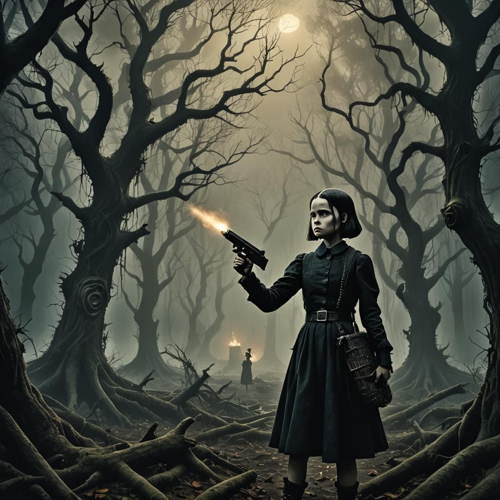 Wednesday Addams in Dark Fantasy Illustration