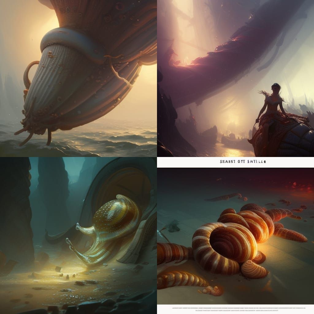 Hyperdetailed Sea Snails in Dark Fantasy Style