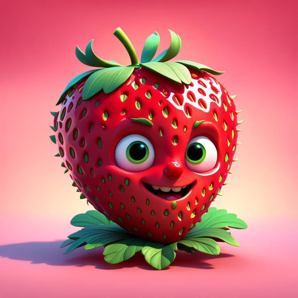 Scared Strawberry Character in Pixar 3D Style