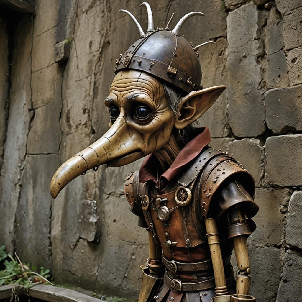 Dejected Pinocchio in Post-Apocalyptic Wonderland