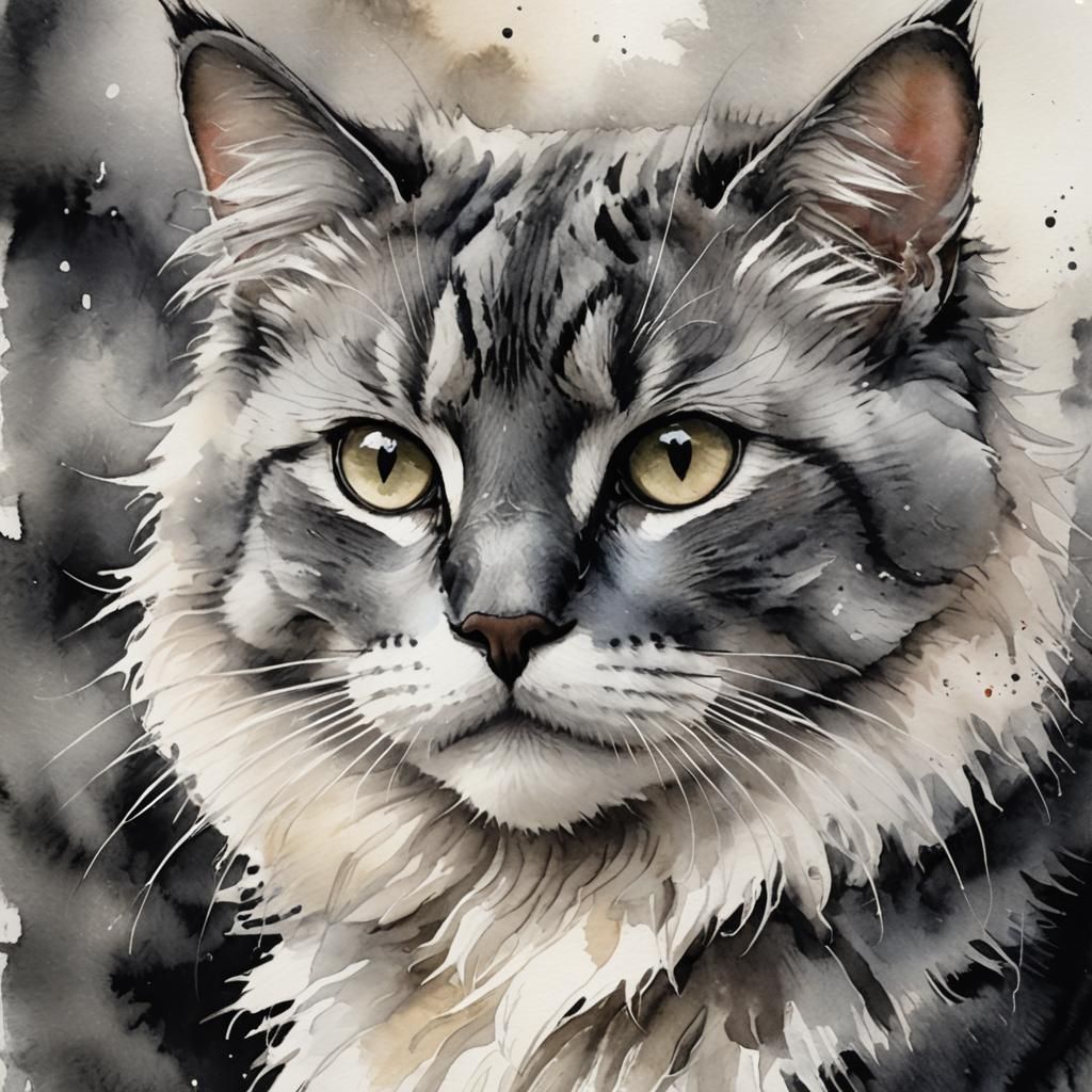 Watercolor Cat Portrait in Anime Style
