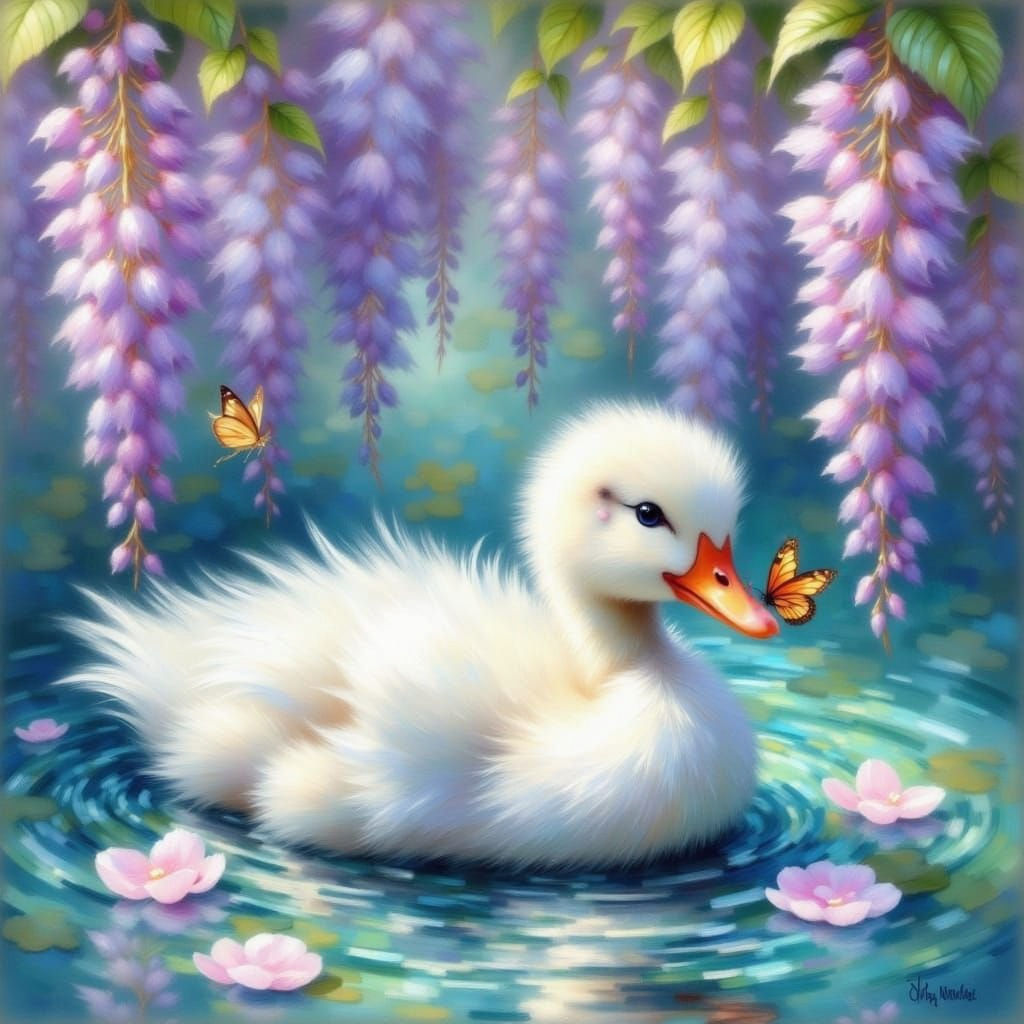Impressionist Oil Painting of a Duck on a Tranquil Pond