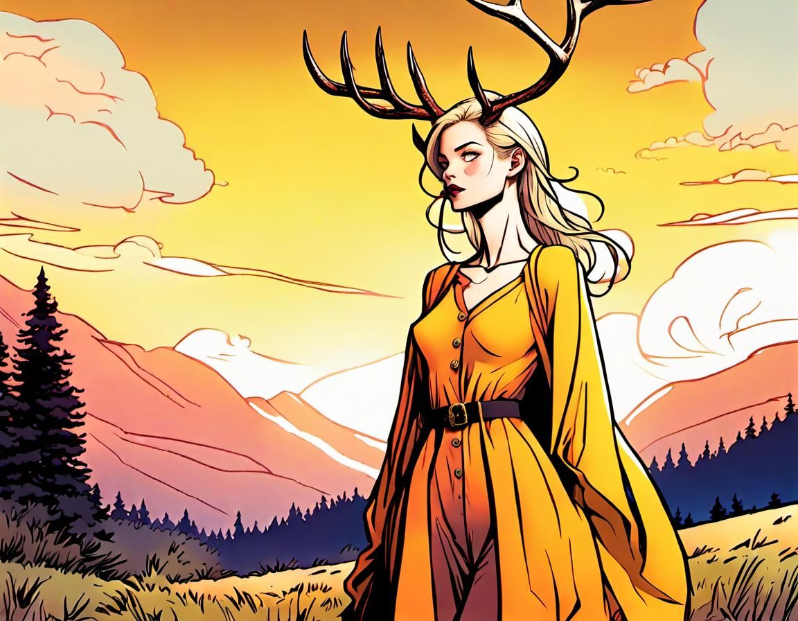 Vibrant Sunset Heroine in Tertiary Colors