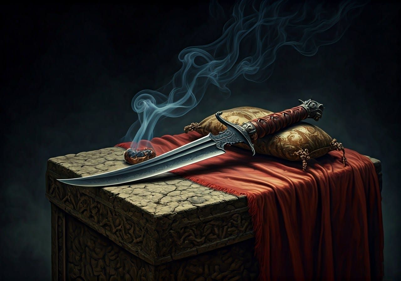 Grimdark Kris Dagger on Stone Pedestal