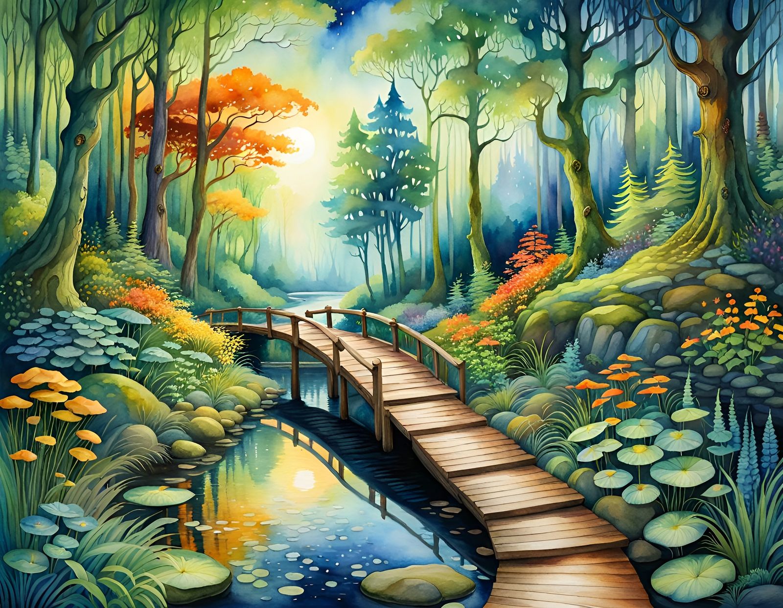 Warmly Lit Paths Through Fantasy Forest