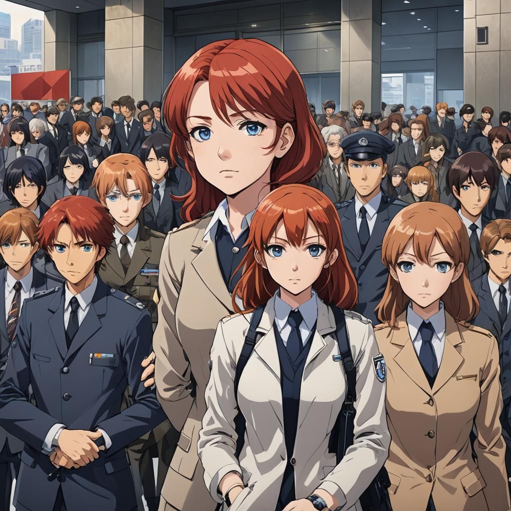 Red-Haired Agent Awaits Mission in Anime Style