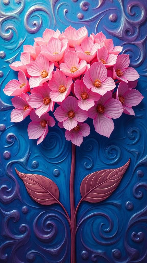 Strawberry Hydrangea Pop Art in Digital Gouache