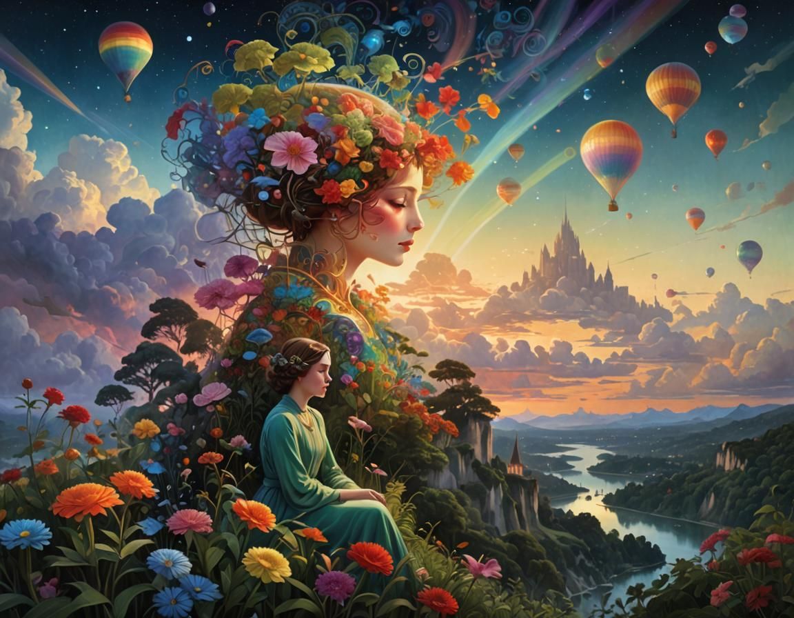 Rainbow Fractal Dreamscape in Art Deco Style