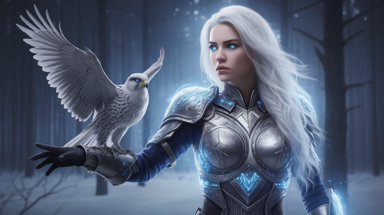 Vibrant Frost Valkyrie in Hyperrealistic Winter Scene