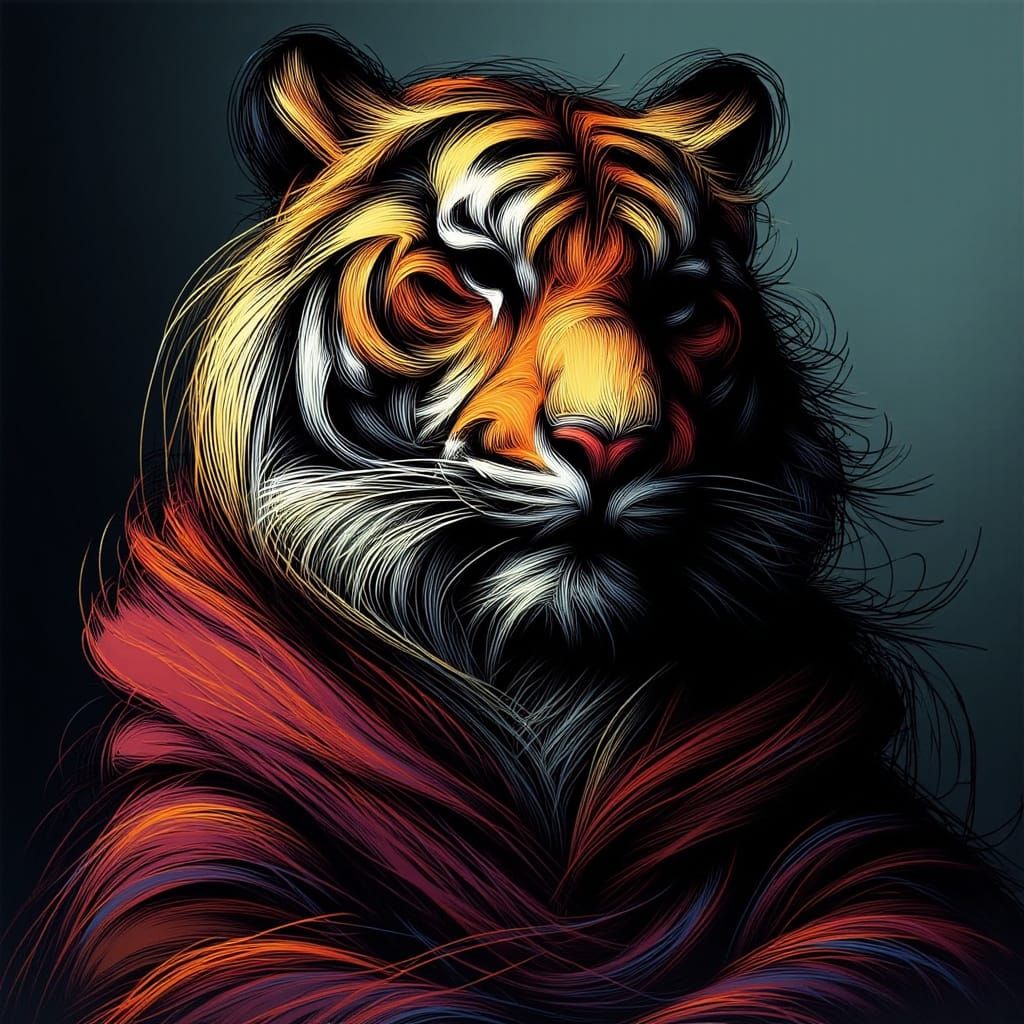 Tiger Portrait in Paris, 3D Render
