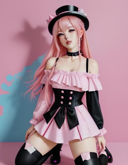 Pink-Haired Anime Girl with Top Hat, Studio Trigger Style