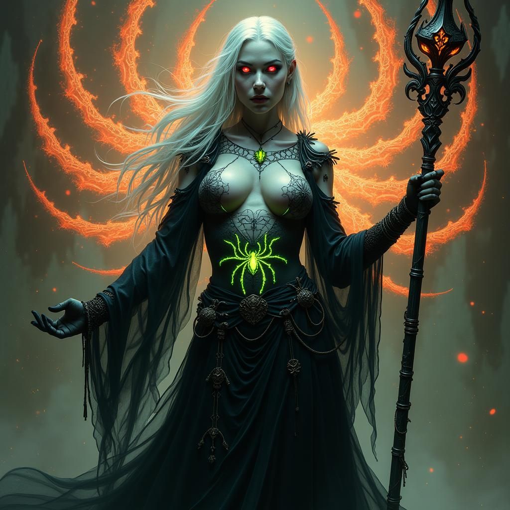 Drow Elf Cleric in Dark Fantasy Style