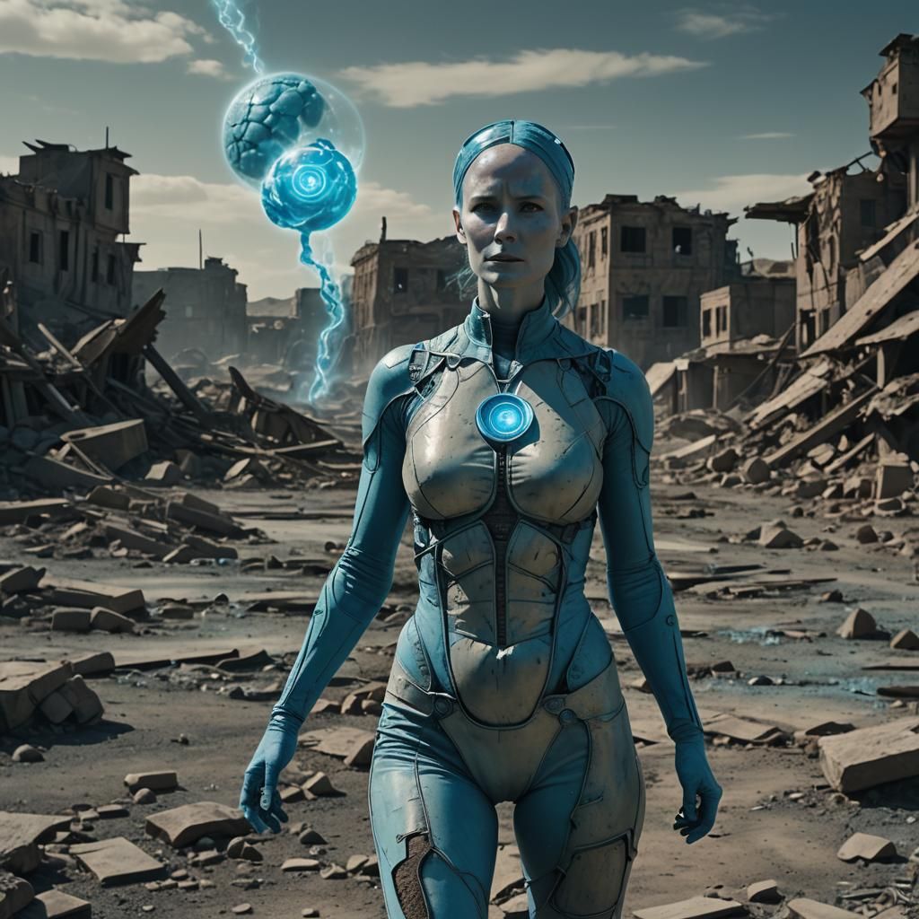 Female Dr. Manhattan in Wasteland: Cinematic Film Still