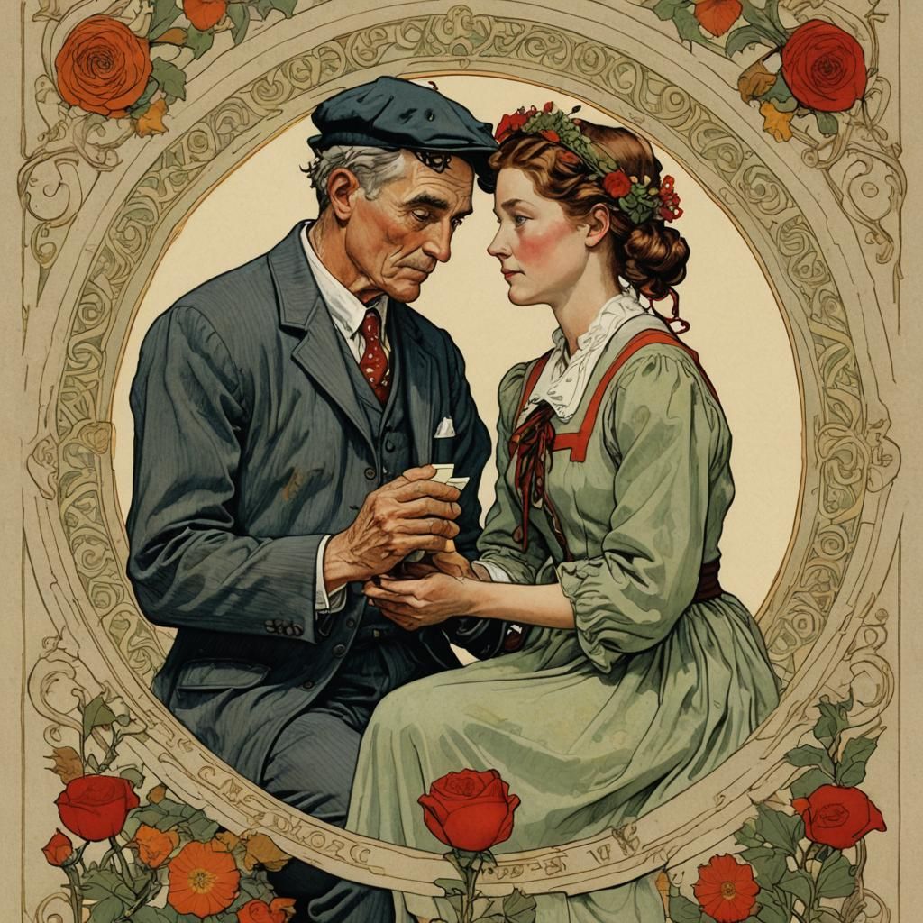 The Lovers Tarot Card in Norman Rockwell Style