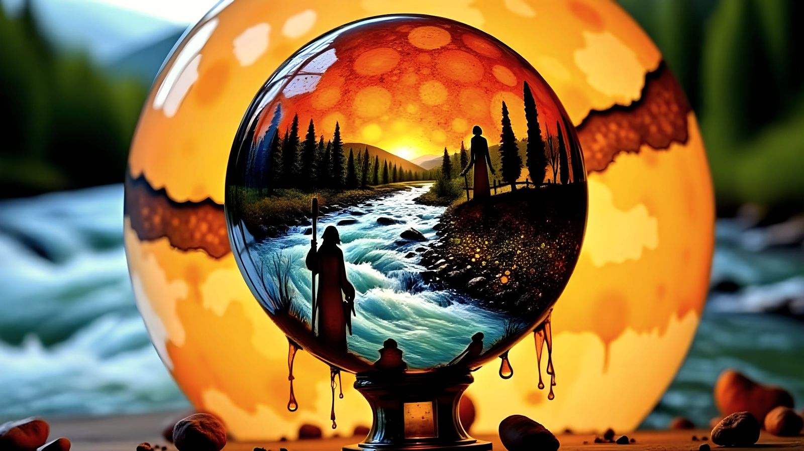 Boho Spherical Aberration Sculpture with Retro Moon Phase