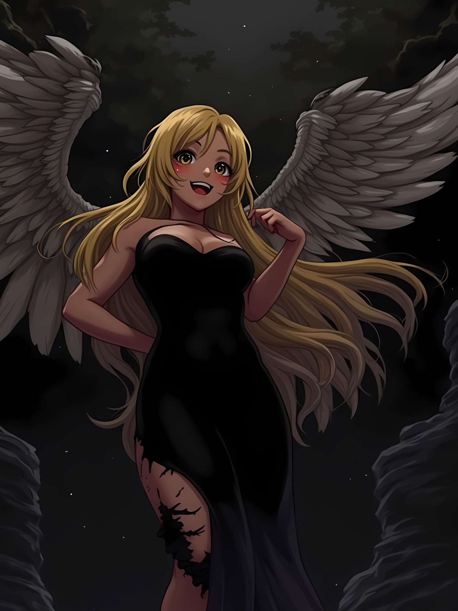 Gritty Anime Goddess with Angel Wings