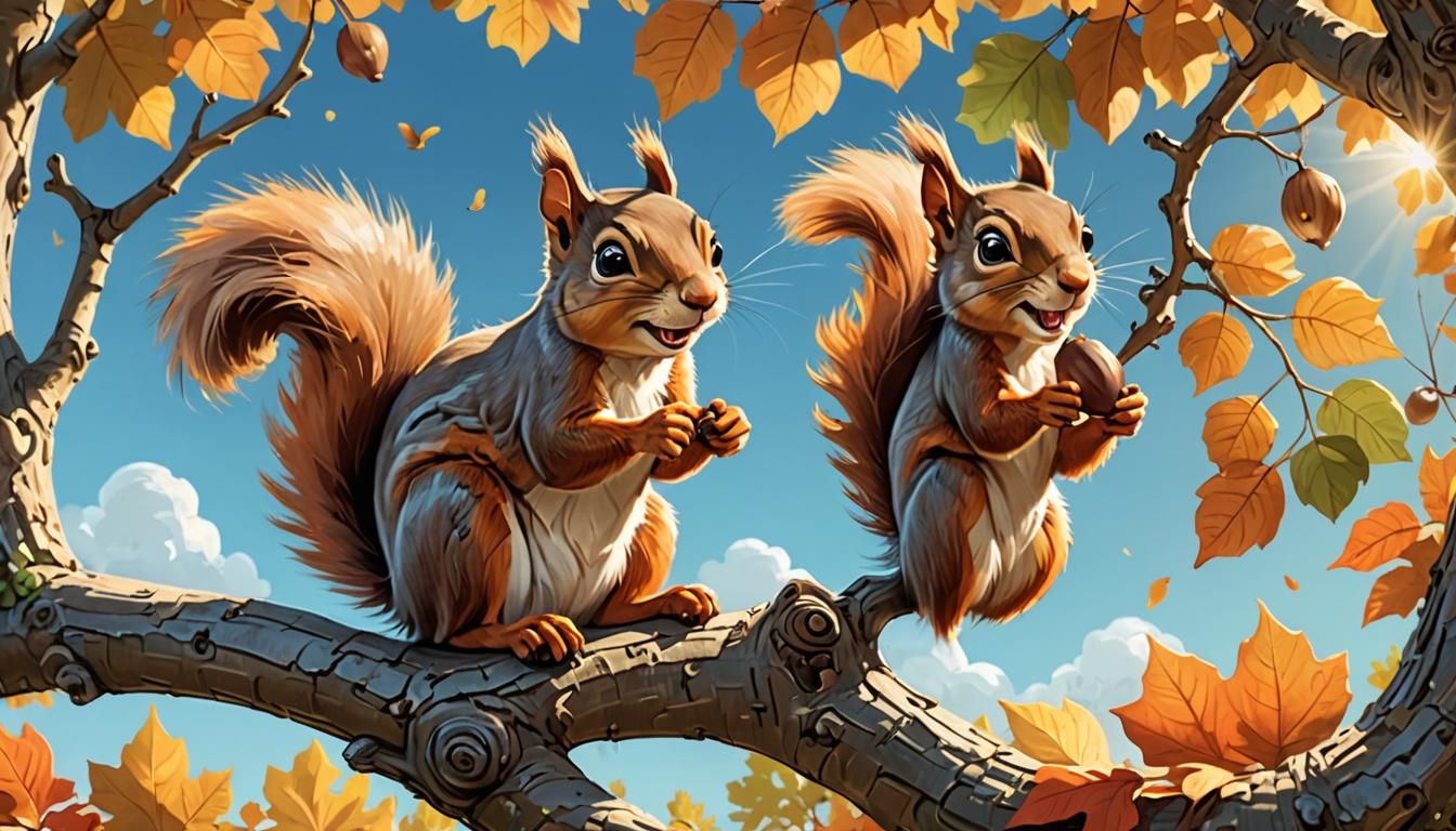 Squirrel's Delight: A Whimsical Woodland Illustration