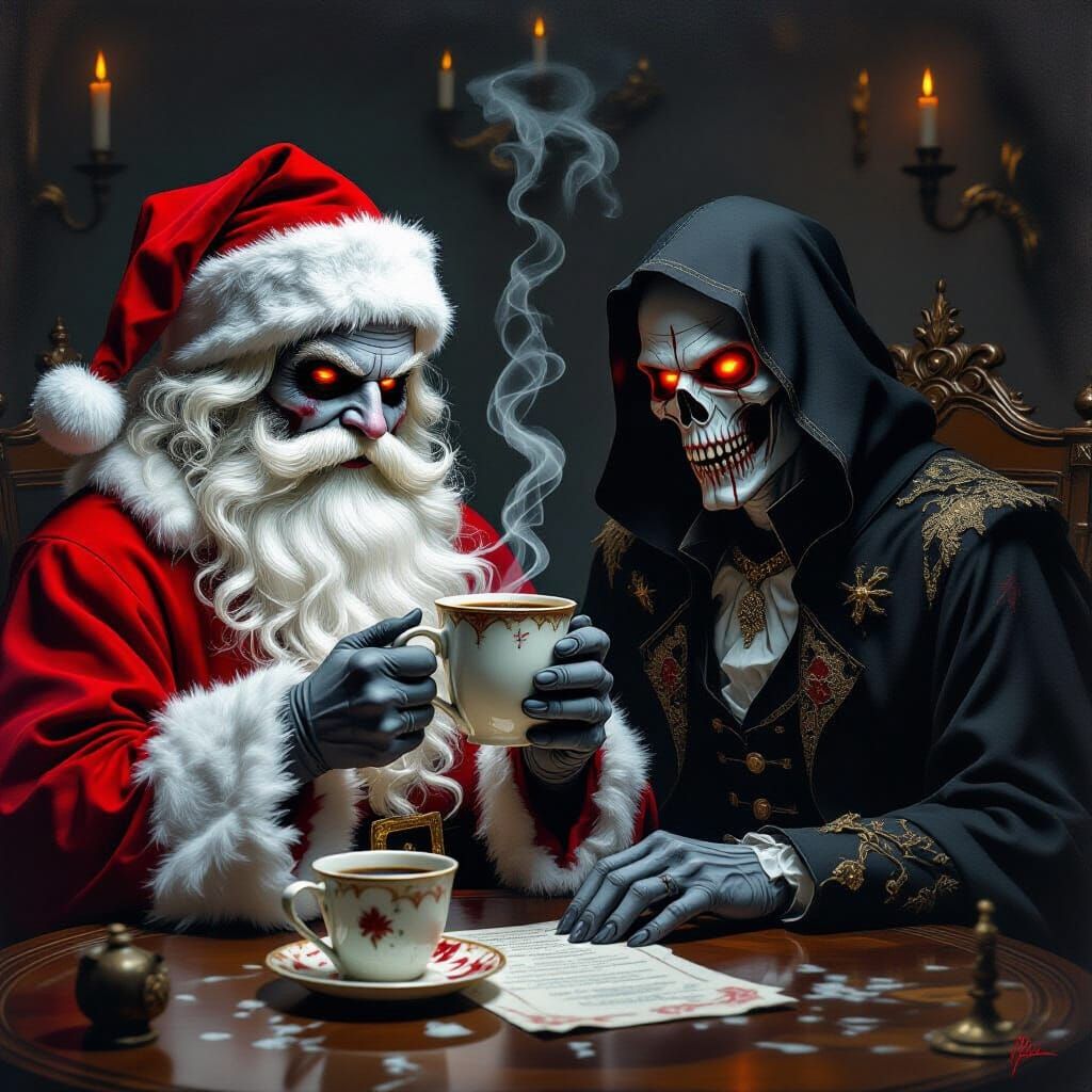 Ghost Zombie Santa Meets Vampire Zombie in Gothic Art