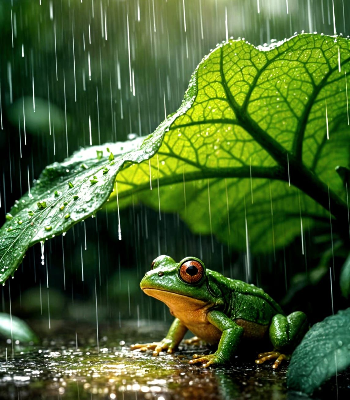 Surreal Landscape Painting of Amphibian in Stormy Weather