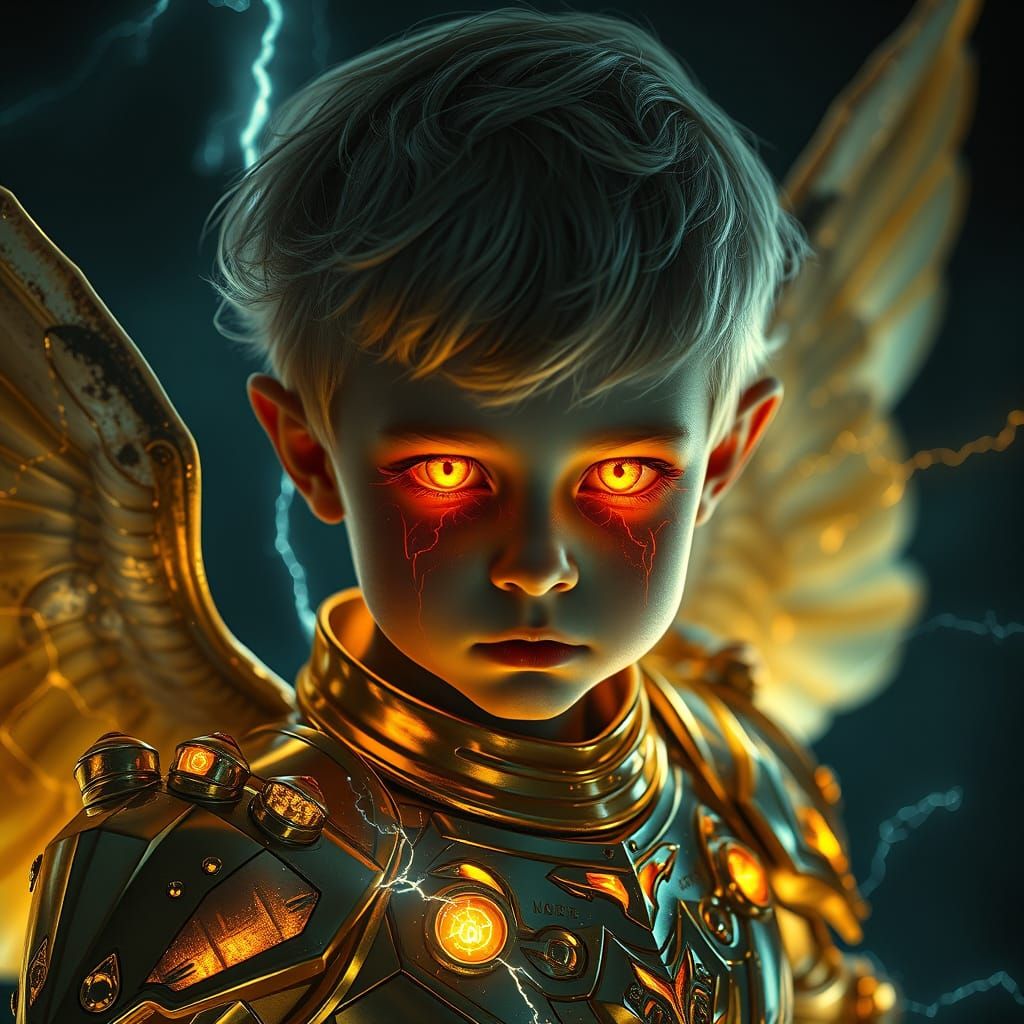 Cybernetic Cherub Emerges in Golden Armor