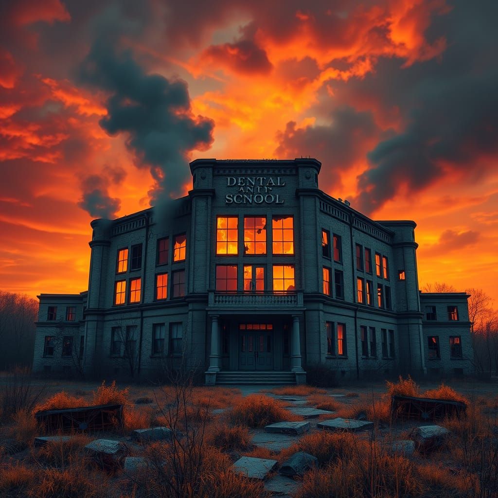 Abandoned Dental School Engulfed by Fiery Inferno