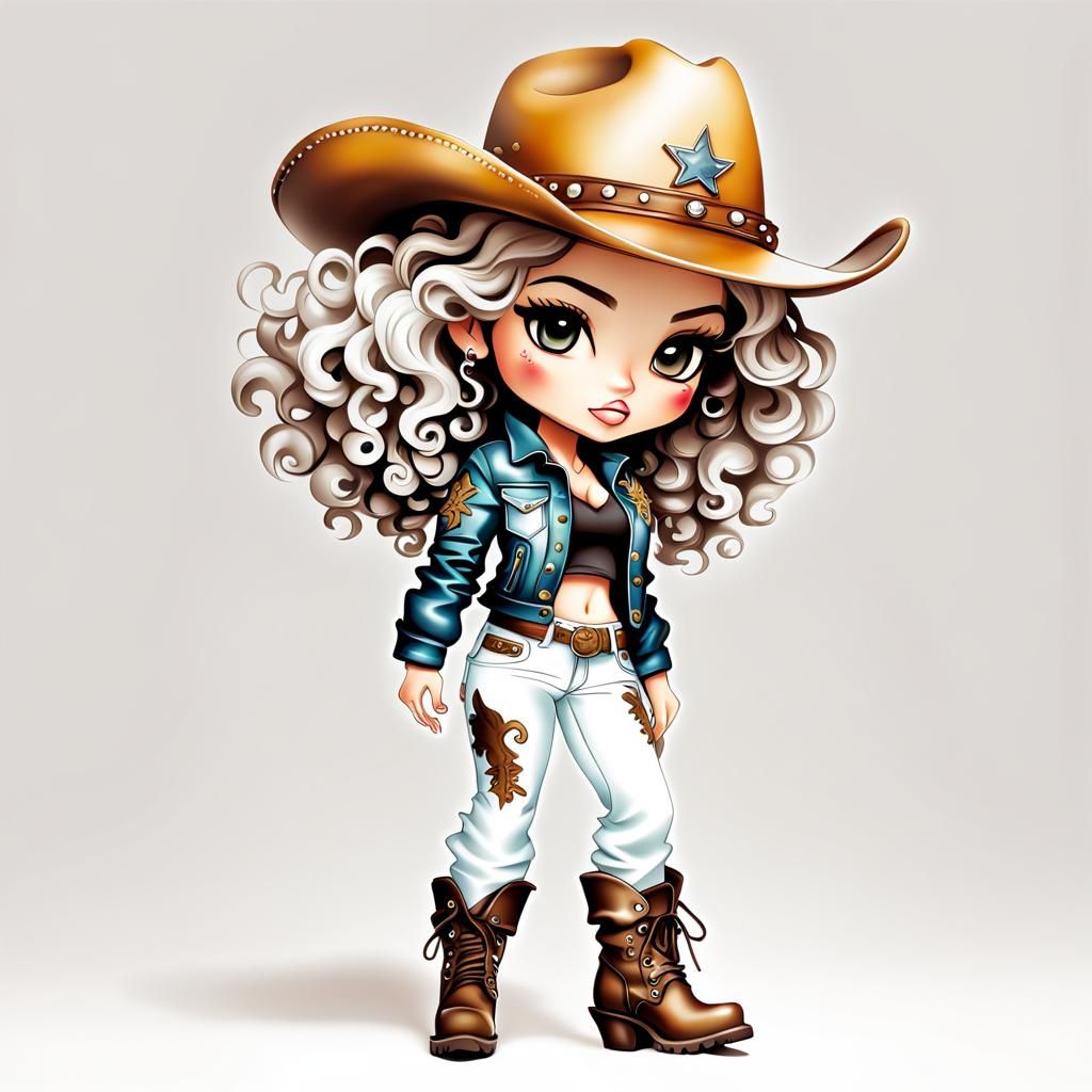Chibi Cowboy Girl in Airbrush Illustration Style