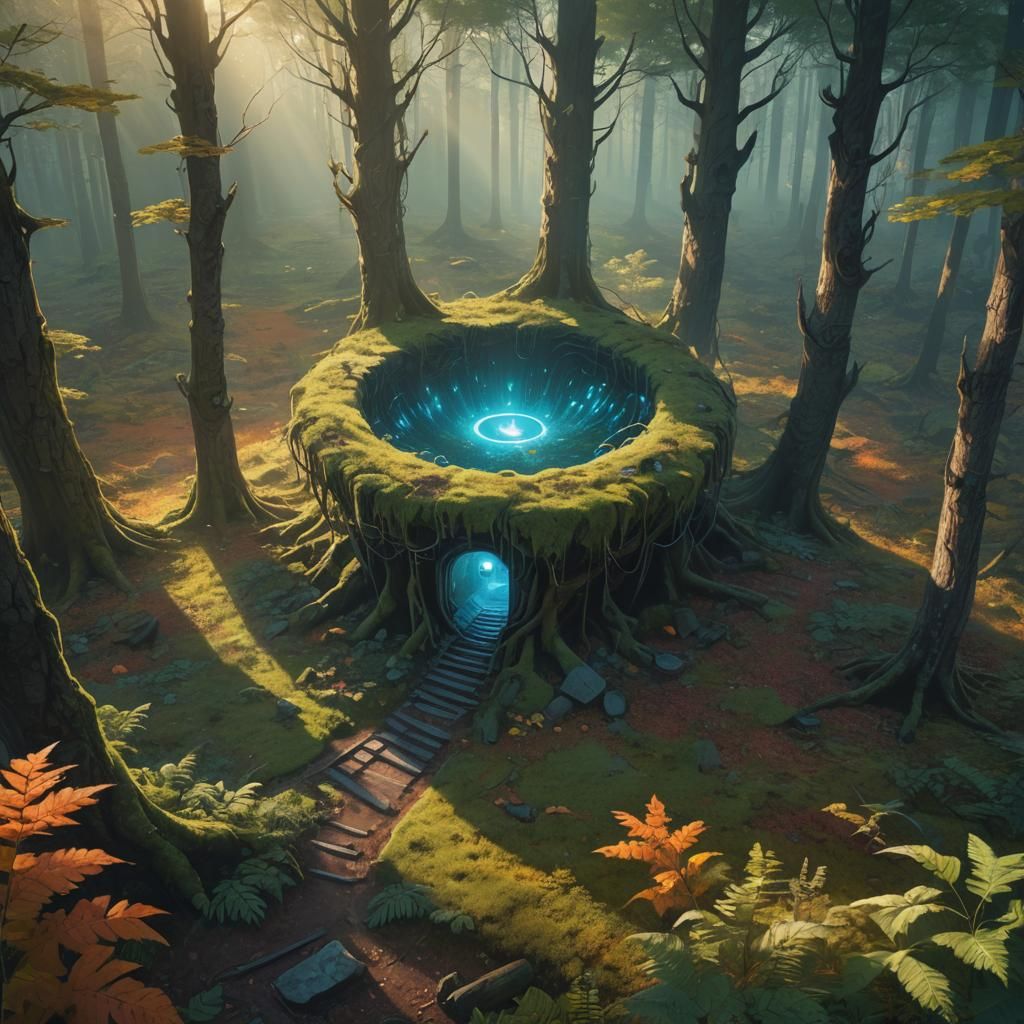 Ethereal Portal in Mystical Forest, Fantasy Concept Art