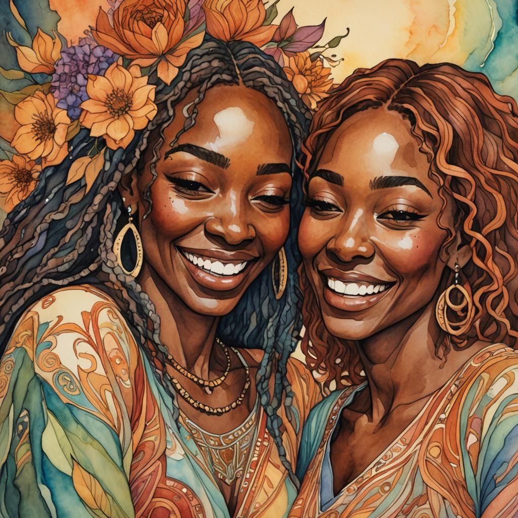 Laughing Friends Hugging in Dreamcore Style