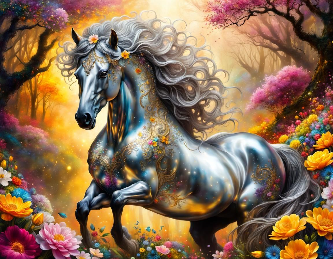 Silver Floral Horse