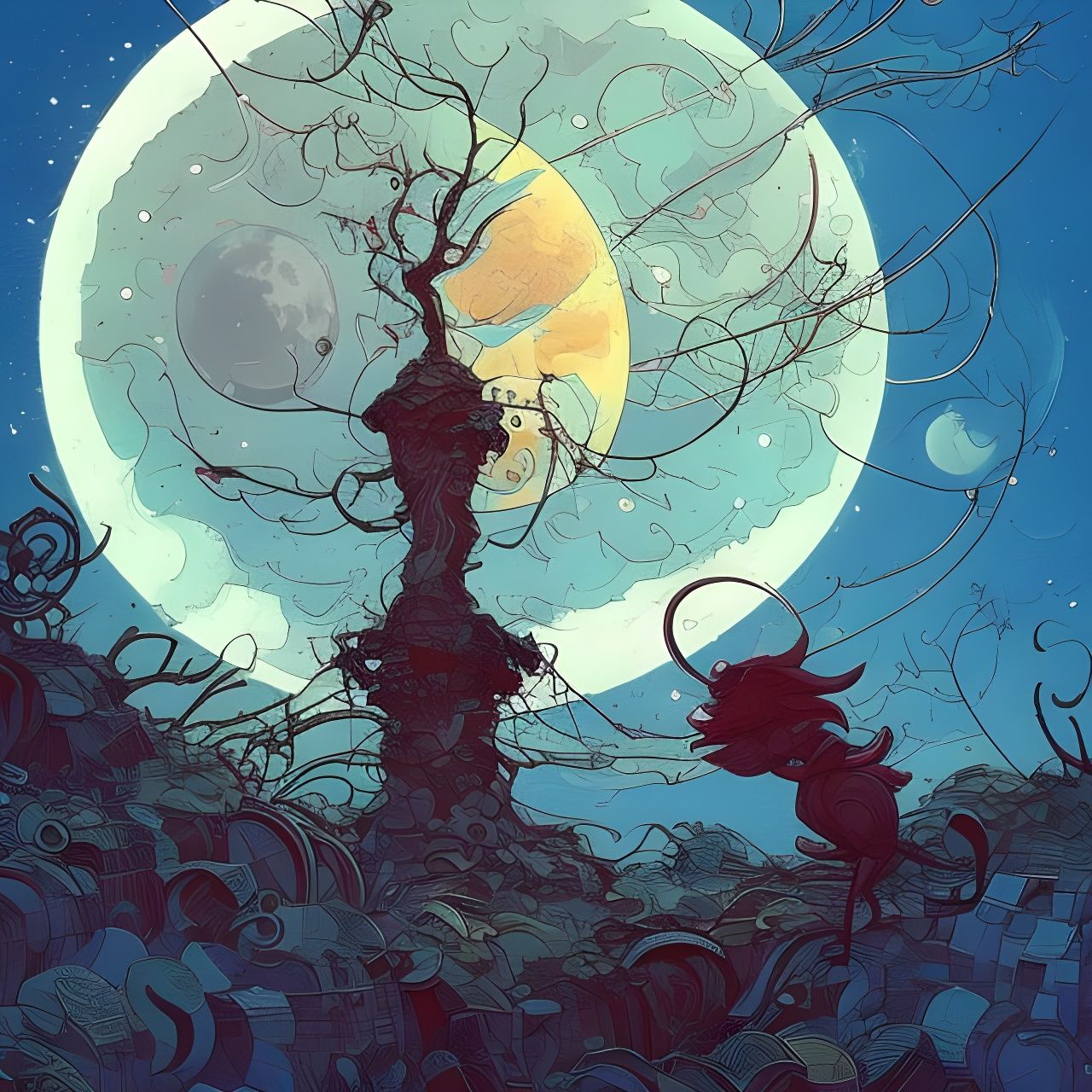 Surreal Sun and Moon, Hyperdetailed Digital Art