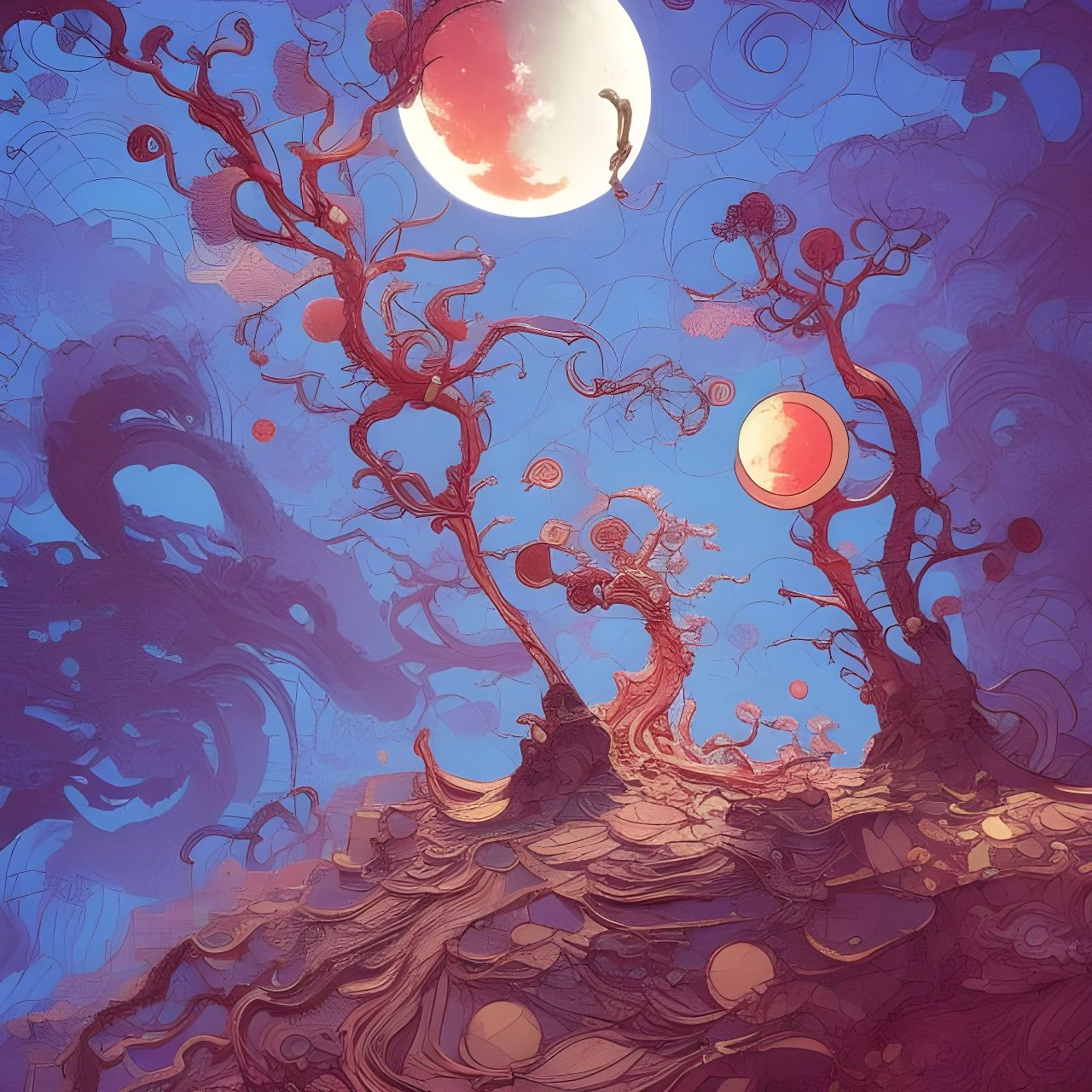 Surreal Dual Landscape in Vibrant Digital Art