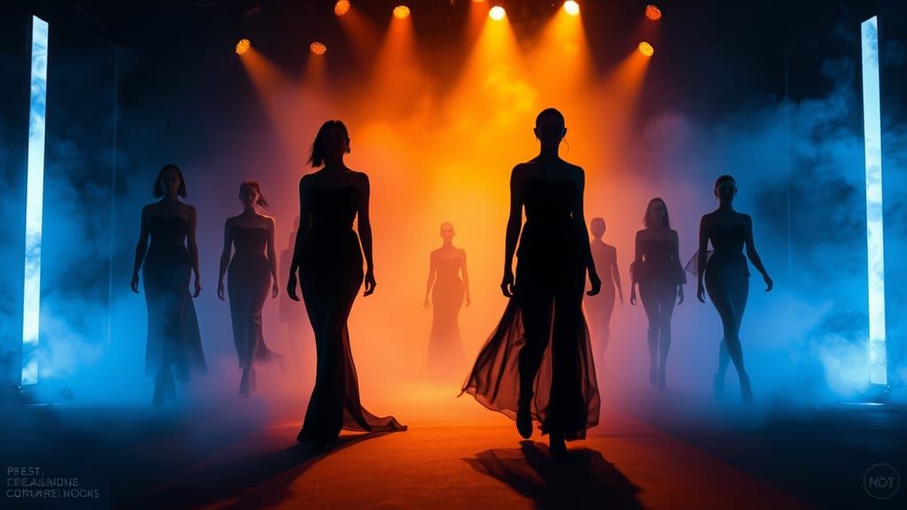 Elegant Silhouettes on a Moody Runway in Avant-Garde Style